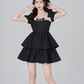 Retro jacquard French dress for women with square collar and lace trim, summer puff sleeves, black slim short skirt R4117