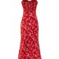 2025 Summer New Red Floral Sexy V-neck Mid-length Holiday Suspender Dress R0919