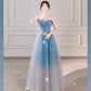 A Line Ombre Tulle Sequin Long Evening Gowns Party Prom Dresses   S6944