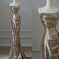Golden formal dress Sexy Gold Mermaid Long Evening Dresses Prom Gown     S6954