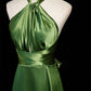Modest Simple Green Split Front Evening Dresses A-Line Princess Prom Gown     S6949