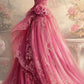 A Line Pink Tulle Appliques Long Evening Gowns Party Prom Dresses   S6938
