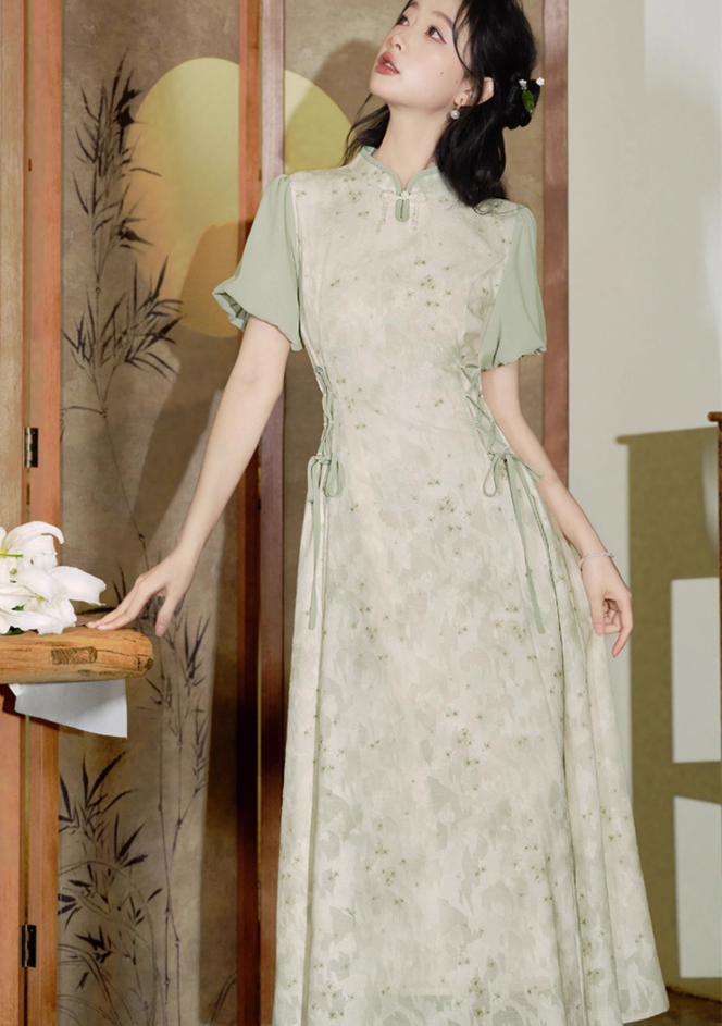 New Chinese style light national style improved cheongsam waist Zen dress R2362