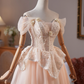 Cute Champagne A-line Bateau Lace Embroidery Corset Mini Birthday Dress Homecoming Dress RS510