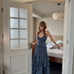Sexy Ruffled High-silk Prom Gown Navy Women's Corset Maxi Evening Dress Ball Gown RS2838