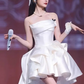 Silky Satin Strapless Women's Homecoming Dress White Corset Short Prom Dress Party Dress RS2756