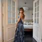 Sexy Ruffled High-silk Prom Gown Navy Women's Corset Maxi Evening Dress Ball Gown RS2838