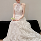 French Chic White A-Line Halter Lace Corset Maxi Wedding Dress RS761