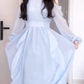 Blue off-shoulder halter neck dress gentle temperament beautiful dress R0741