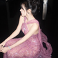 Glitter Purple Sequins Long Dress ,Mermaid Halter Bodycon Tulle Maxi Prom Dress RS772