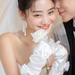 Off-white lace bow mid-length wedding dress banquet dinner gloves     S6243