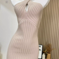 Temperament pure desire style cross halter neck sexy hip dress slim hollow knitted long skirt R0291