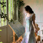 Beautiful oil painting style fishtail long skirt summer French retro gradient irregular suspender dress R4340