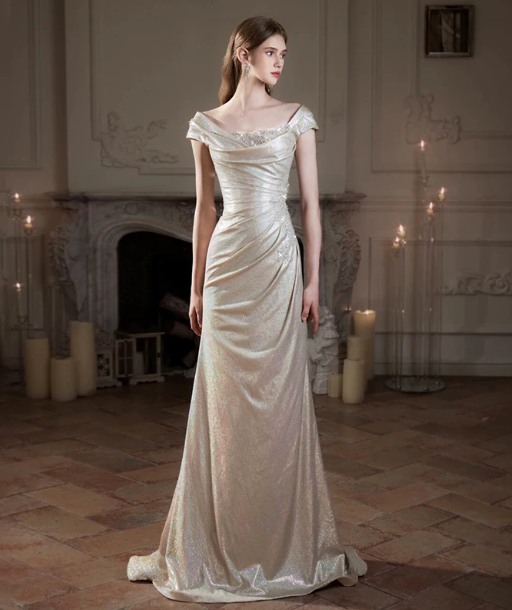 French Chic Light Ivory Prom Dress ,Mermaid Portrait Bodycon Maxi Evening Dress RS773