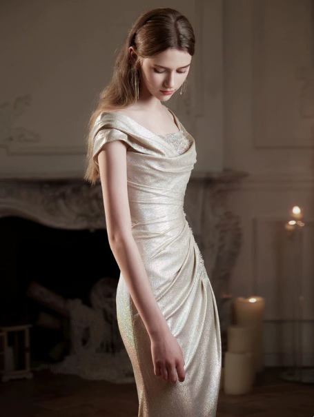 French Chic Light Ivory Prom Dress ,Mermaid Portrait Bodycon Maxi Evening Dress RS773