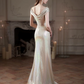 French Chic Light Ivory Prom Dress ,Mermaid Portrait Bodycon Maxi Evening Dress RS773
