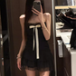 Sweet and spicy style tube top dress 2025 pure desire pleated waist ribbon short skirt R1037
