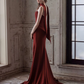 French Chic Burgundy Prom Dress ,Mermaid Strapless High-slit Bodycon Maxi Evening Dress RS774