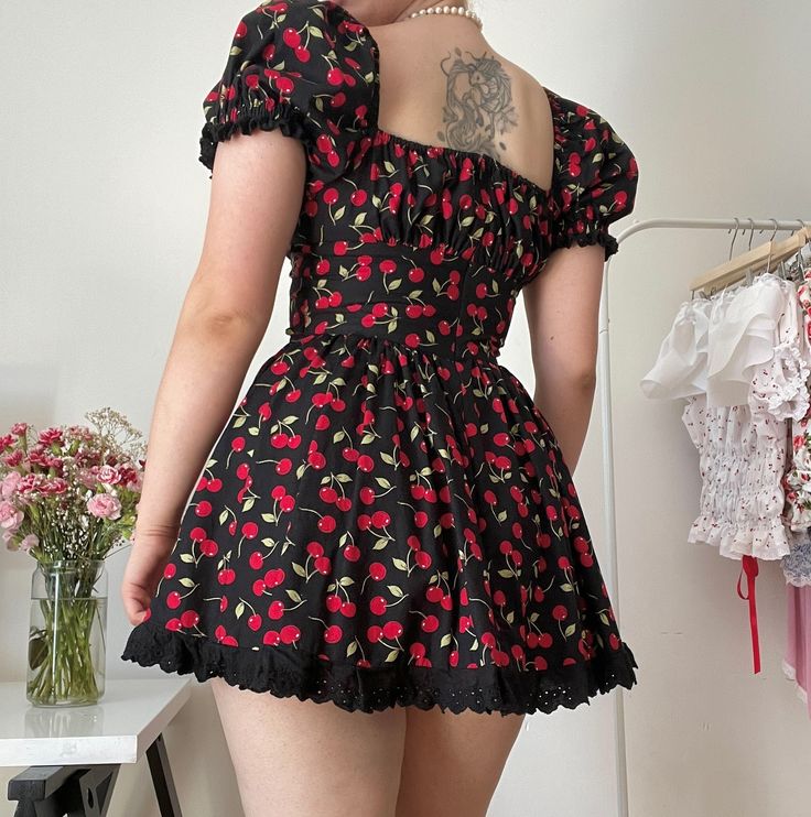 Floral puff sleeves square neck slim waist short skirt homecoming dress R2668