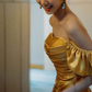 New Chinese style gold one shoulder cheongsam banquet evening dress homecoming dress R2980