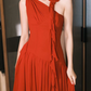 Casual Red Prom Dress ,A-Line One-shoulder Chiffon Maxi Summer Dress RS775