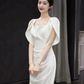 Minimalist White Mermaid Square Satin Bodycon Maxi Wedding Dress RS763