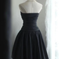 Black tube top pleated waist slim skirt homecoming dress R4157