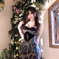 Sexy hot girl lace suspender dress 2025 leopard print waist hip fishtail skirt R1198