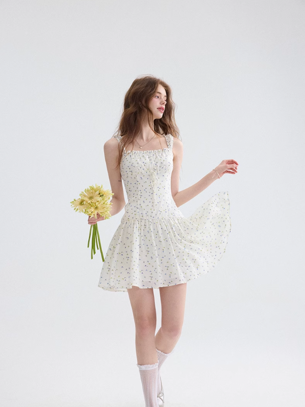 French floral suspender skirt pastoral style dress short skirt holiday style skirt R2756