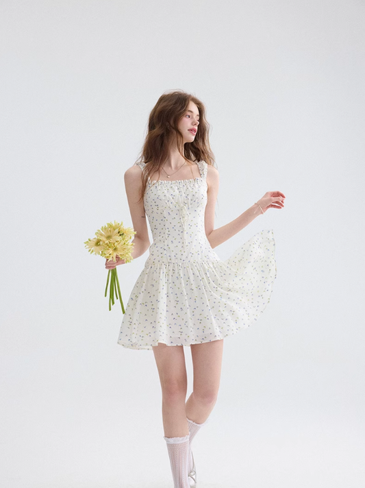 French floral suspender skirt pastoral style dress short skirt holiday style skirt R2756