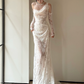 Elegant White Mermaid One-shoulder Lace Bodycon Maxi Wedding Dress RS764