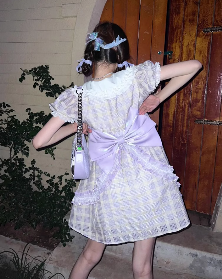 Tea break French first love sweet lolita dress doll collar plaid dress high-grade forest style 2025 R1635