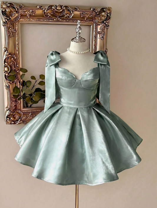 Elegant Green Homecoming Dress ,A-Line Spaghetti Straps Bow-knot Corset Short Prom Dress RS779