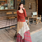 Fairy outfit two-piece suit design halter neck t-shirt fake two-piece plaid skirt suit R1699