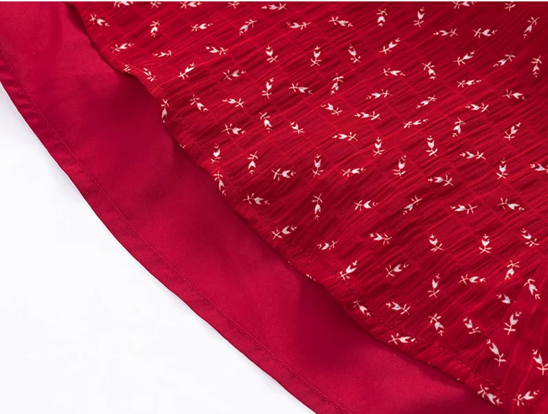 2025 Summer New Red Floral A-line Small Waist Suspender Dress R0911