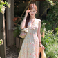 V-neck floral halter neck sleeveless suspender dress summer French pastoral style holiday dress R4664
