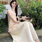 Gentle and pure daisy embroidered fake two-piece vest top with skirt suit R1745