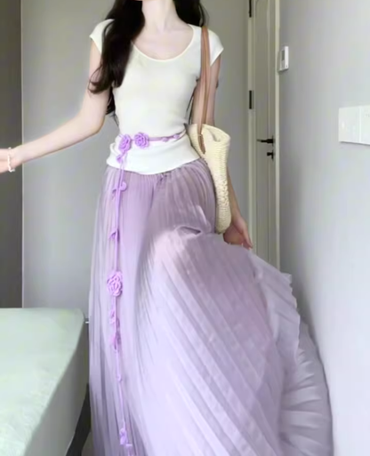 Gentle temperament white short-sleeved T-shirt skirt generous and decent beautiful outfit suit R0878