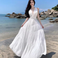 Backless V-neck swing dress new style slim seaside holiday beach dress atmosphere R1608