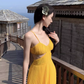 Beach resort long dress with a sense of atmosphere, slim waist and beautiful suspender dress R1577