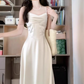 French high-end V-neck satin suspender dress gentle temperament celebrity waist banquet dress summer R0424