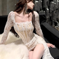 Large size French pure lace dress Christmas sexy hot girl fishbone hip skirt R1859