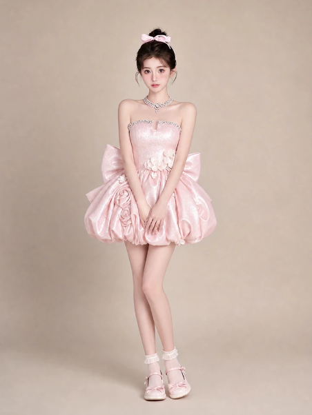 Sweet Satin Bow Women's Homecoming Dress Pink Corset Short Prom Dress Party Dress RS2757