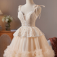 Cute Champagne A-line Spaghetti Straps Corset Mini Party Dress Homecoming Dress RS511