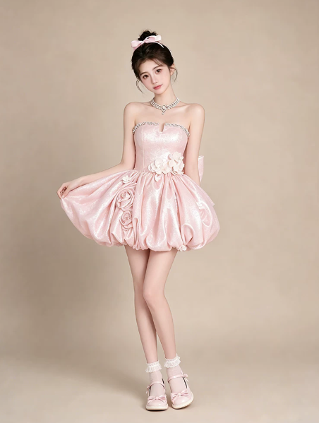 Sweet Satin Bow Women's Homecoming Dress Pink Corset Short Prom Dress Party Dress RS2757