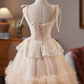 Cute Champagne A-line Spaghetti Straps Corset Mini Party Dress Homecoming Dress RS511