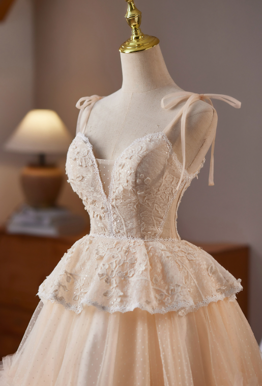 Cute Champagne A-line Spaghetti Straps Corset Mini Party Dress Homecoming Dress RS511