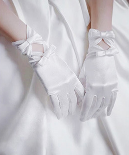 Off-white hollow double bow wedding banquet dinner gloves     S6241