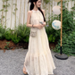 White lace off-shoulder beach maxi dress holiday suspender dress French retro dress R1697
