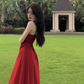 French seaside holiday long dress, temperament and slim red v-neck halter neck drape dress R1600
